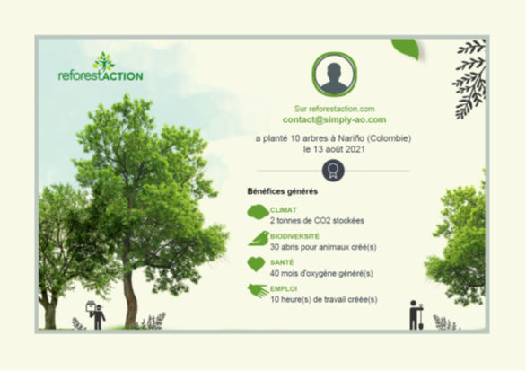 Certificat arbres plantés 