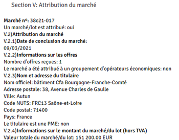 Avis d'attribution marché public appels d'offres