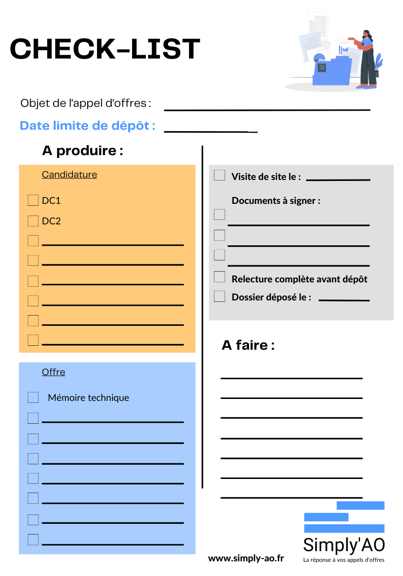 check-list pour la candidature et l'offre en réponse à un appel d'offres avec Simply'AO