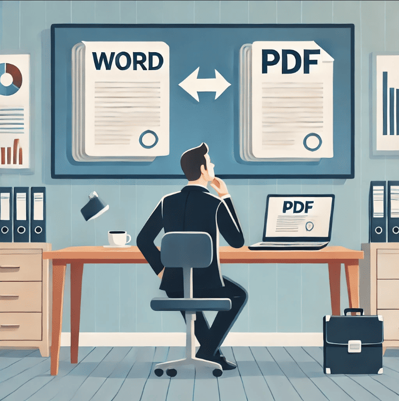 homme qui réfléchit quel format choisir pour son mémoire technique d'appel d'offre word vs pdf