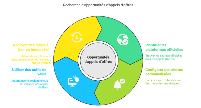 schéma des recherches d'opportunités d'appels d'offre européens
