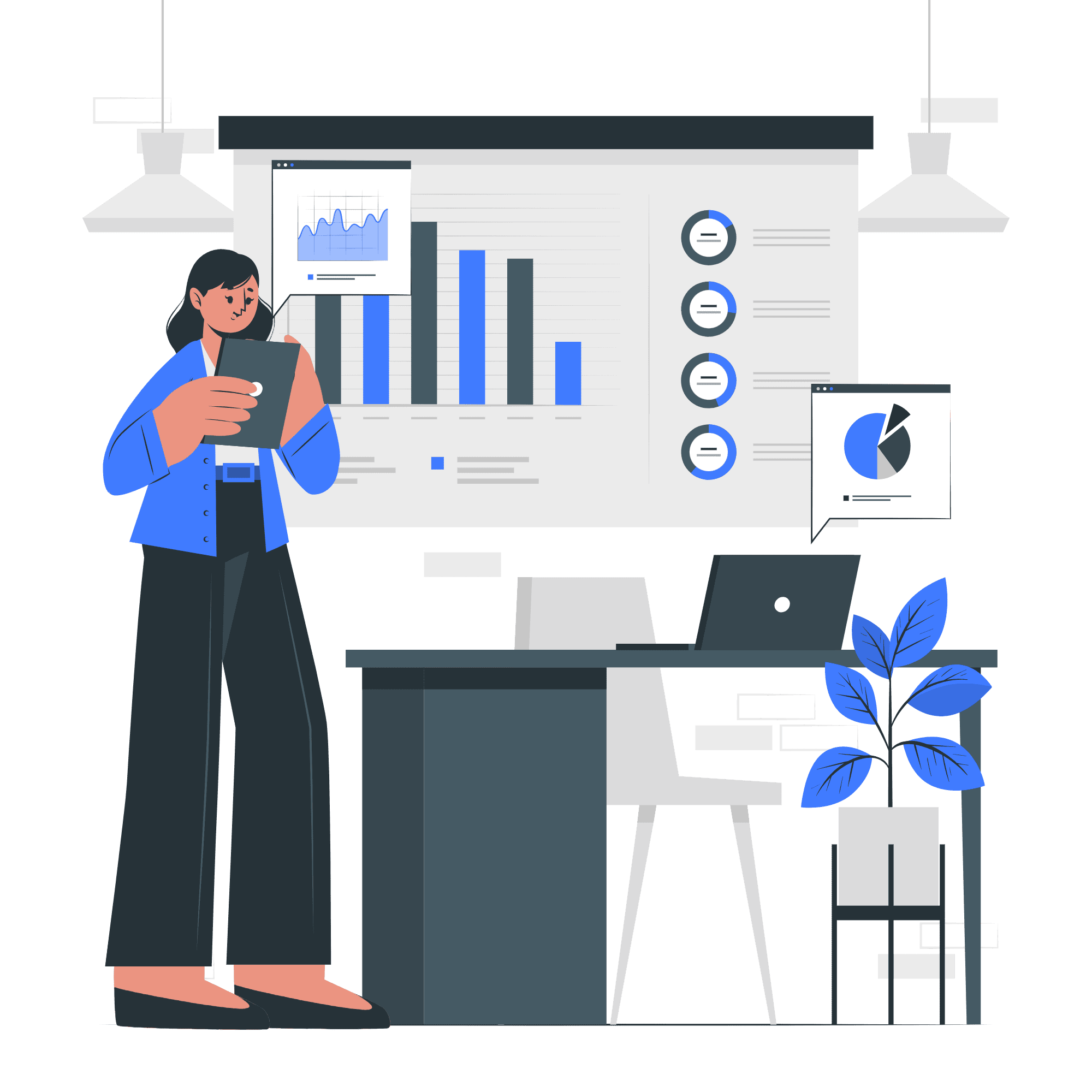 un femme lit un graphique dans un mémoire technique pour un appel d'offres