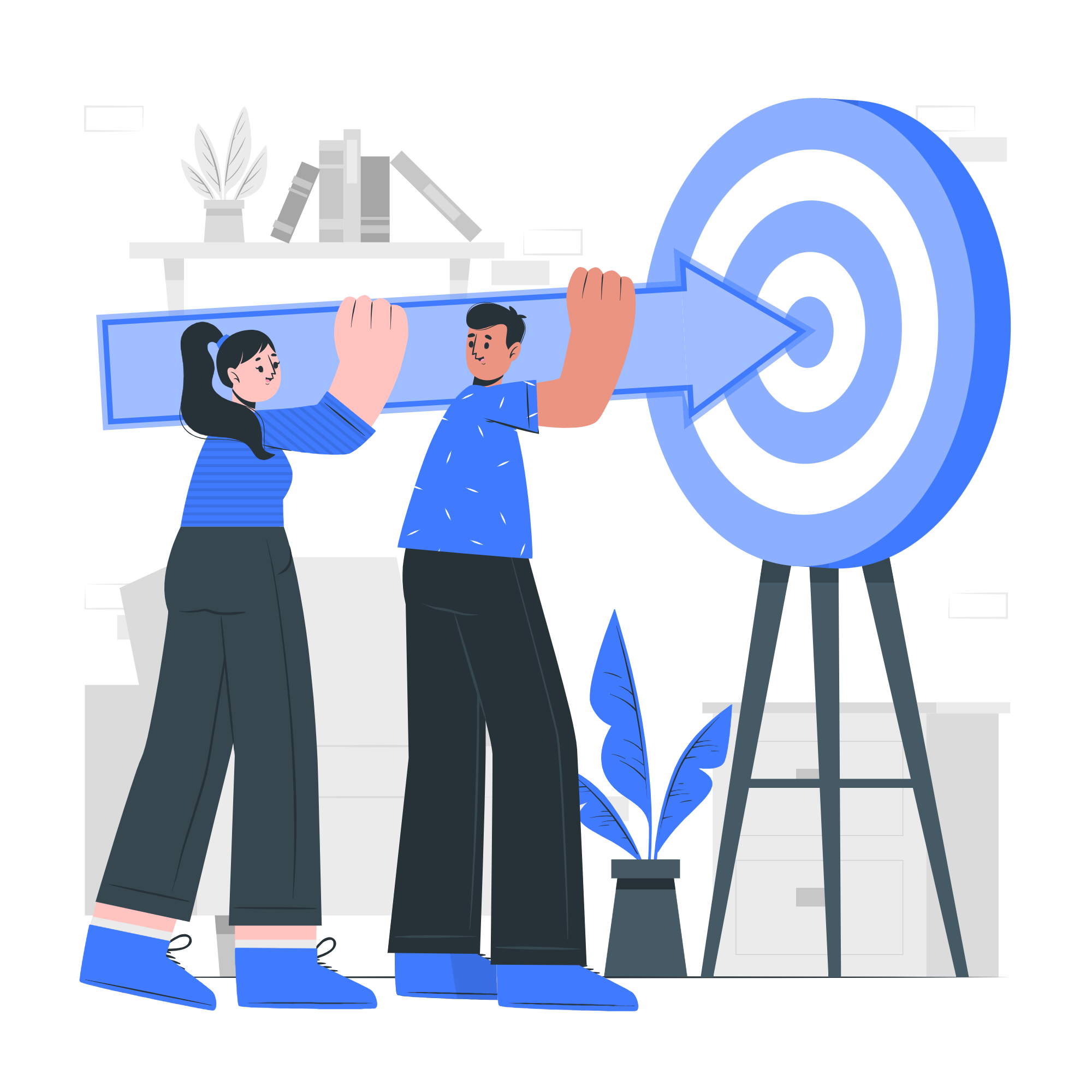 deux personnes tiennent une flèche vers une cible