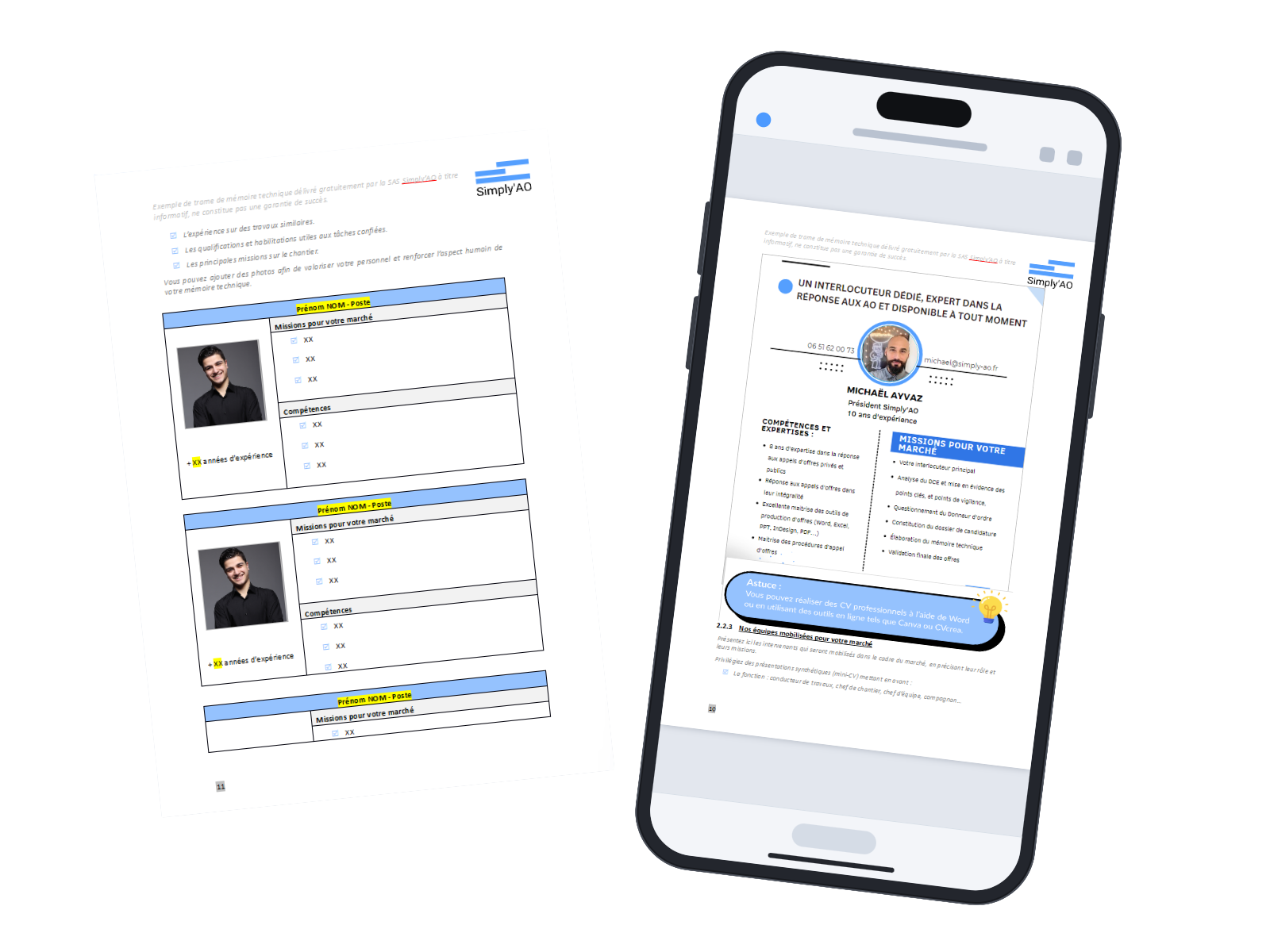 Fiche CV mémoire technique appel d'offres bâtiment