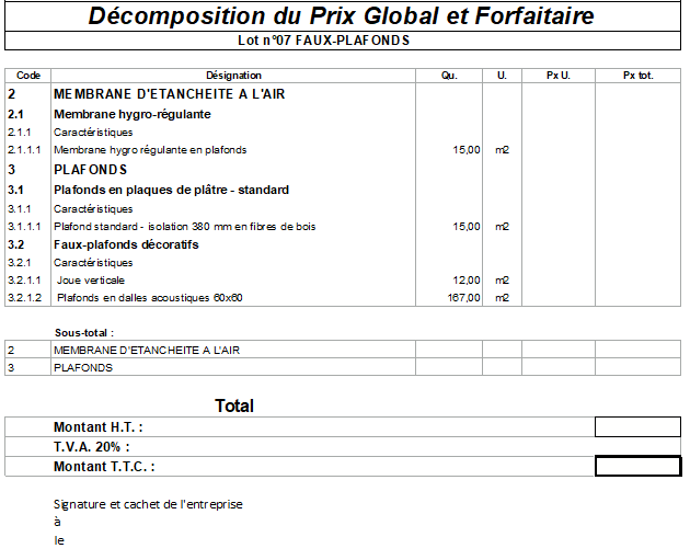 exemple de DPGF pour un appel d'offres de travaux 