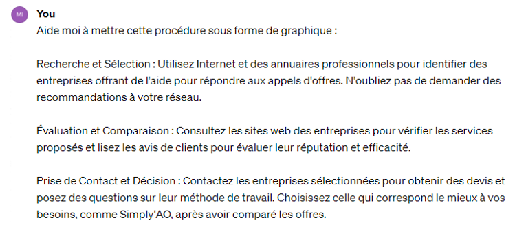 réponse de chat GPT dans notre exemple de méthodologie pour choisir un conseiller en appels d'offres